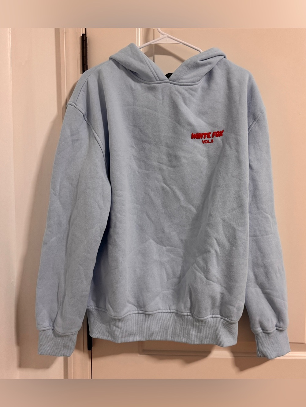 White Fox Boutique Light Blue Hoodie with Red Logo